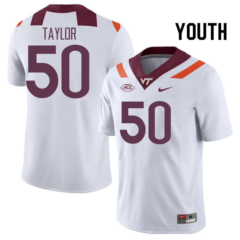 Youth #50 Darius Taylor Virginia Tech Hokies College Football Jerseys Stitched Sale-White